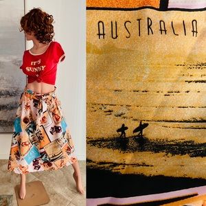 AUSTRALIAN Postcard PHOTO Print MIDI Skirt Large NWT